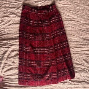 Dior Red Plaid Midi Skirt
